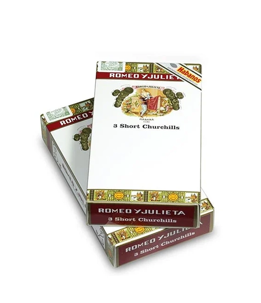 Romeo y Julieta Short Churchills A/T Cigar Box of 5 X 3 close-up from AuCigars, premium Cuban cigar
