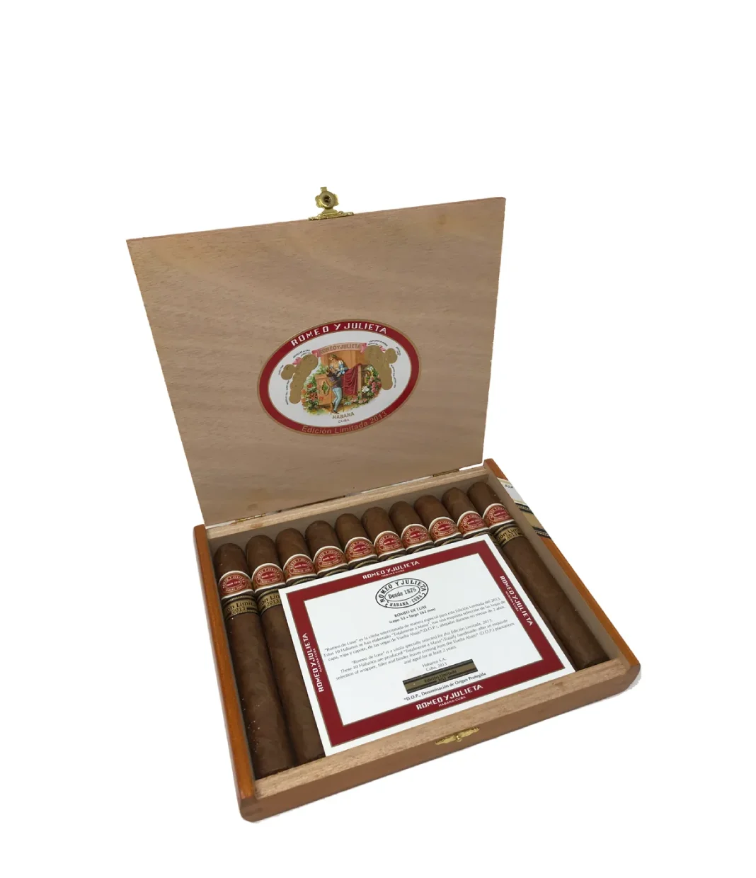 Romeo y Julieta De Luxe Edicion Limitada 2013 Cigar Box of 10 close-up from AuCigars, premium Cuban cigar