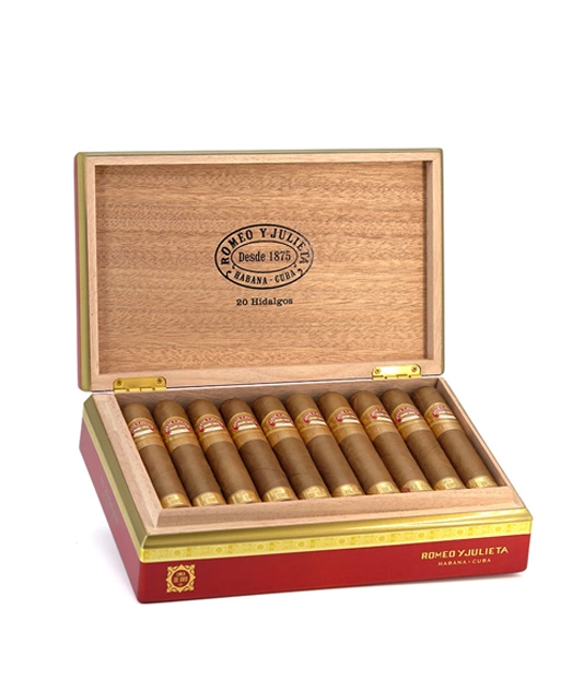 Romeo y Julieta Linea De Oro Hidalgos Cigar Box of 20 close-up from AuCigars, premium Cuban cigar