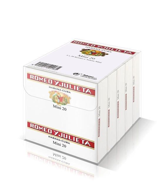 Romeo y Julieta Mini Cigar Box of 20 X 5 close-up from AuCigars, premium Cuban cigar