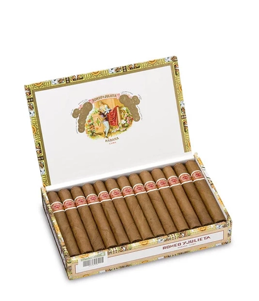 Romeo y Julieta Regalias From London Cigar Box of 25 close-up from AuCigars, premium Cuban cigar