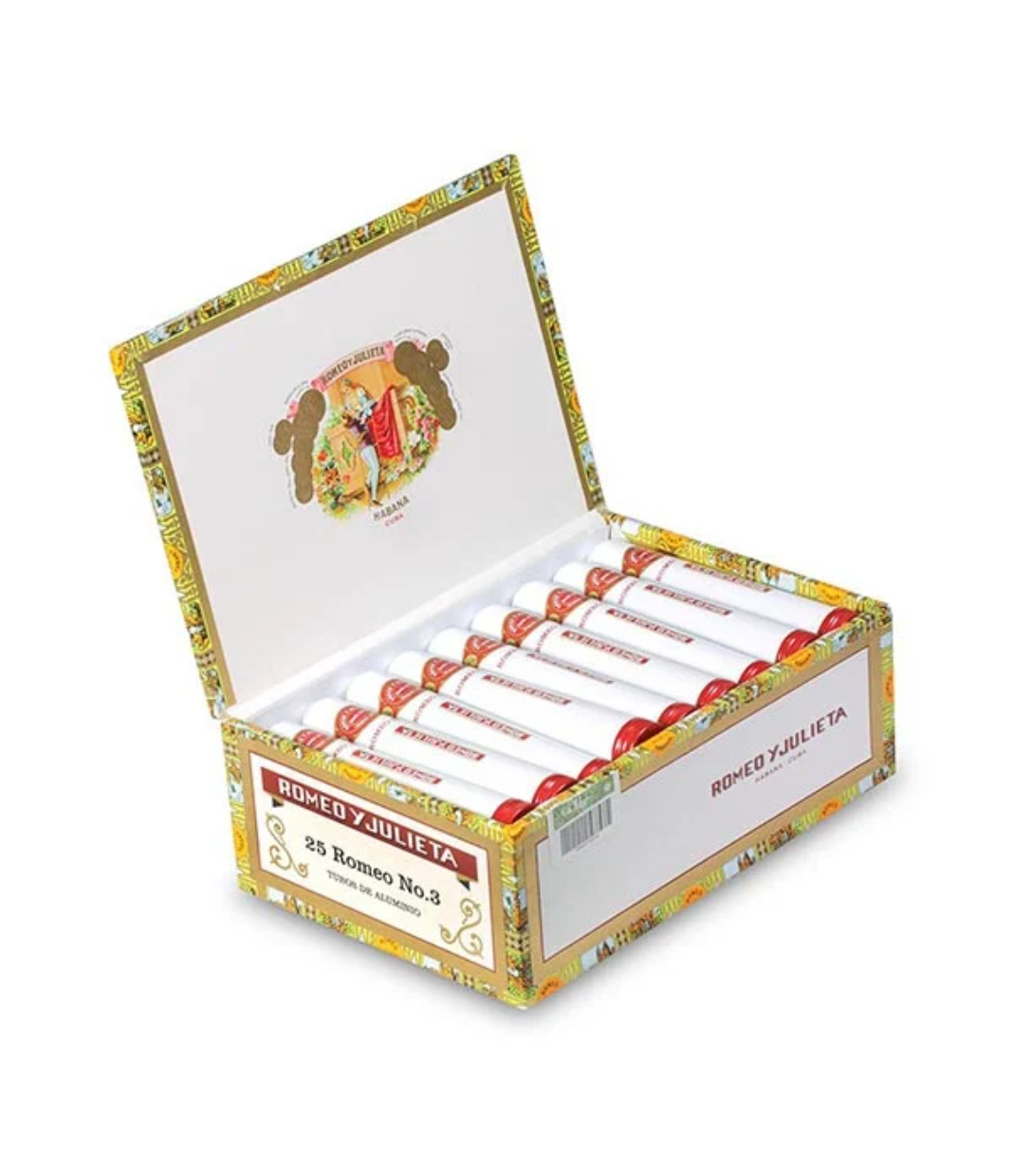 Romeo Y Julieta Romeo No.3 Cigar Box of 25 close-up from AuCigars, premium Cuban cigar
