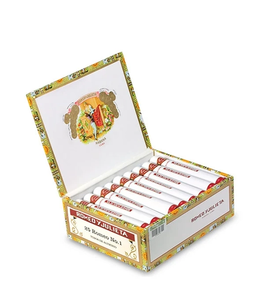 Romeo y Julieta Romeo No.1 Cigar Box of 25 close-up from AuCigars, premium Cuban cigar