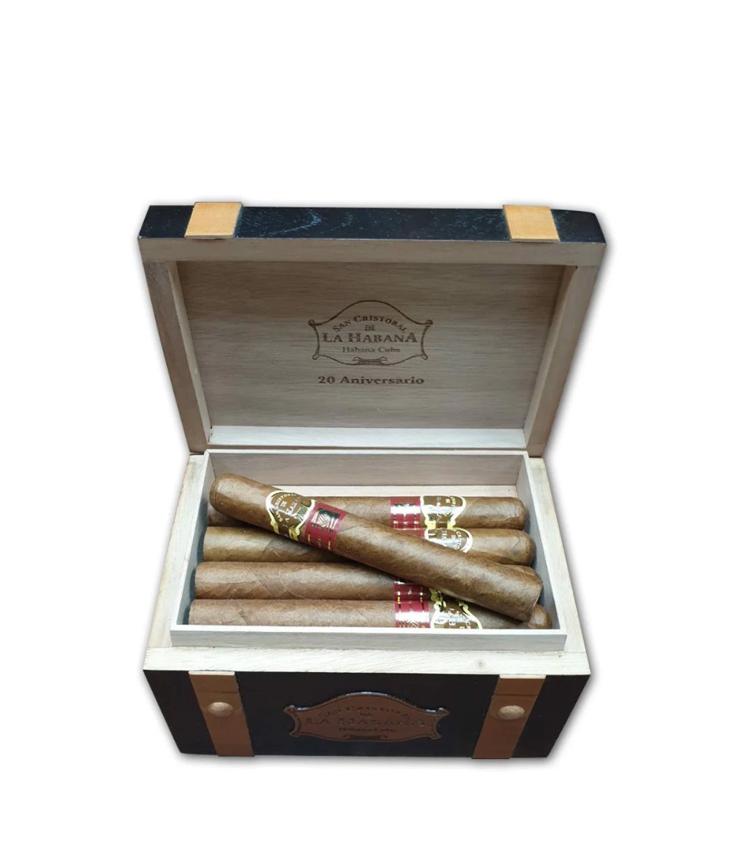San Cristobal De La Habana 20 Aniversario  Cigar Box of 20 close-up from AuCigars, premium Cuban cigar