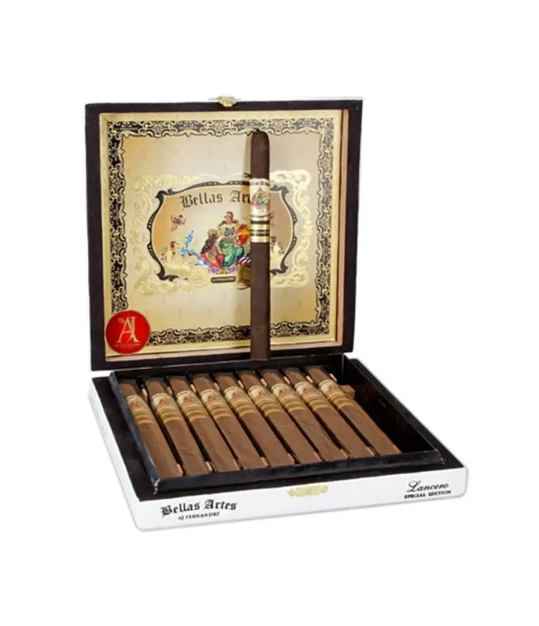 AJ Fernandez San Lotano Oval Petit Robusto Cigar Box of 20 close-up from AuCigars, premium Cuban cigar
