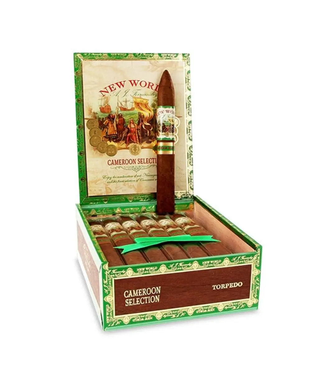 AJ Fernandez Enclave Connecticut Figurado Cigar Box of 20 close-up from AuCigars, premium Cuban cigar