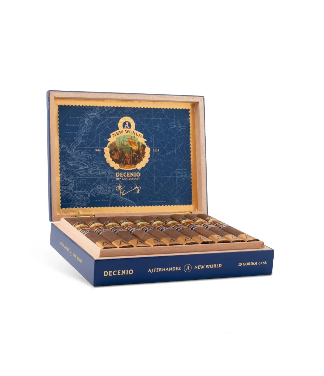 AJ Fernandez New World Connecticut Gordo Cigar Box of 10 close-up from AuCigars, premium Cuban cigar