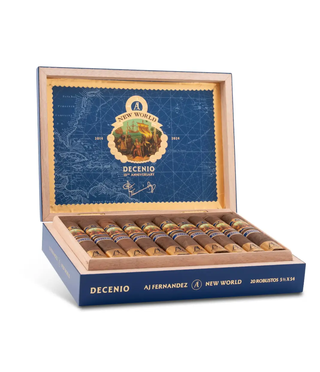 AJ Fernandez New World Connecticut Robusto Cigar Box of 20 close-up from AuCigars, premium Cuban cigar