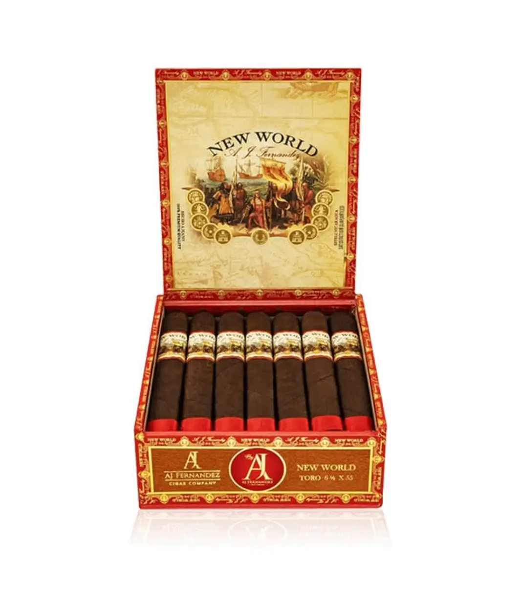 AJ Fernandez New World Dorado Toro Cigar Box of 10 close-up from AuCigars, premium Cuban cigar
