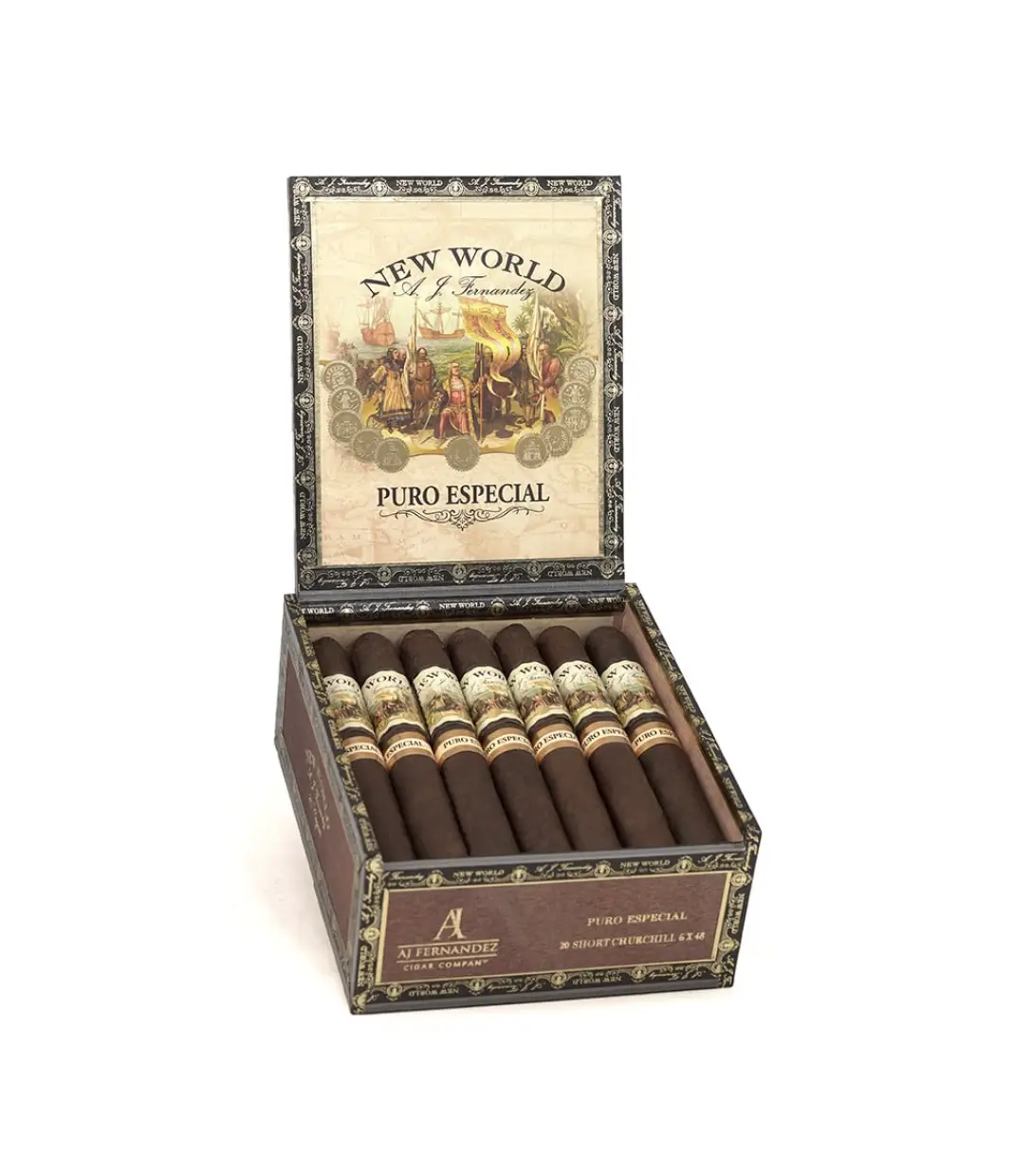 AJ Fernandez New World Connecticut Churchill Cigar Box of 10 close-up from AuCigars, premium Cuban cigar