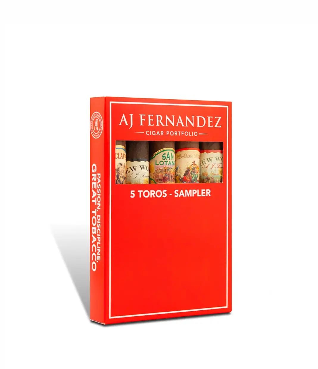 AJ Fernandez New World Sampler Cigar Box of 5 close-up from AuCigars, premium Cuban cigar