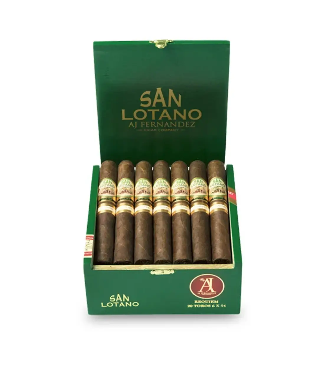 AJ Fernandez San Lotano Connecticut Toro Cigar Box of 20 close-up from AuCigars, premium Cuban cigar