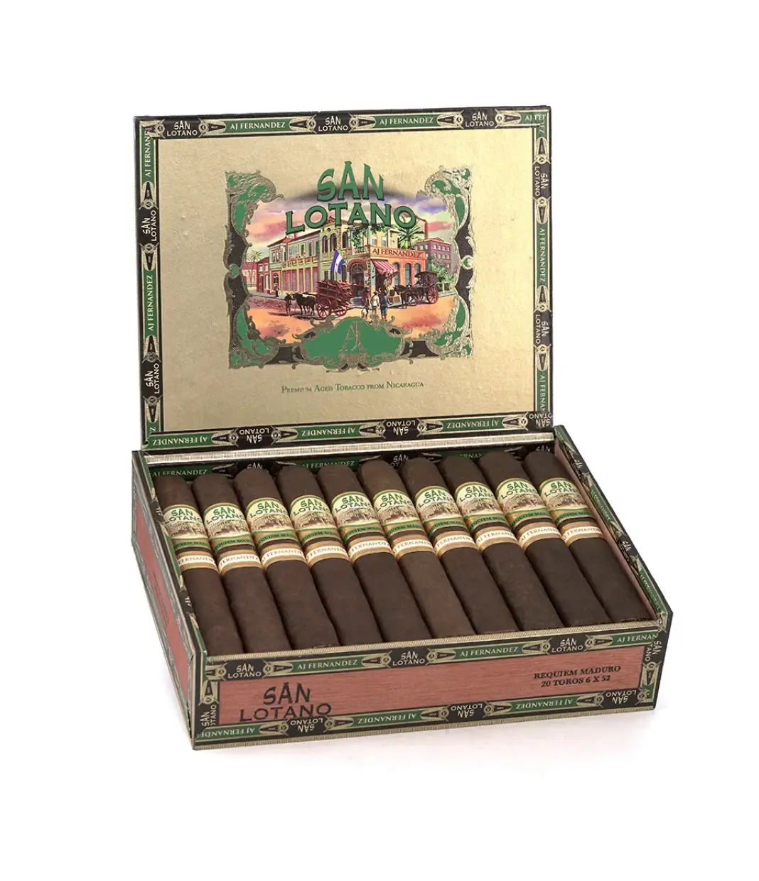 AJ Fernandez San Lotano Connecticut Torpedo Cigar Box of 20 close-up from AuCigars, premium Cuban cigar