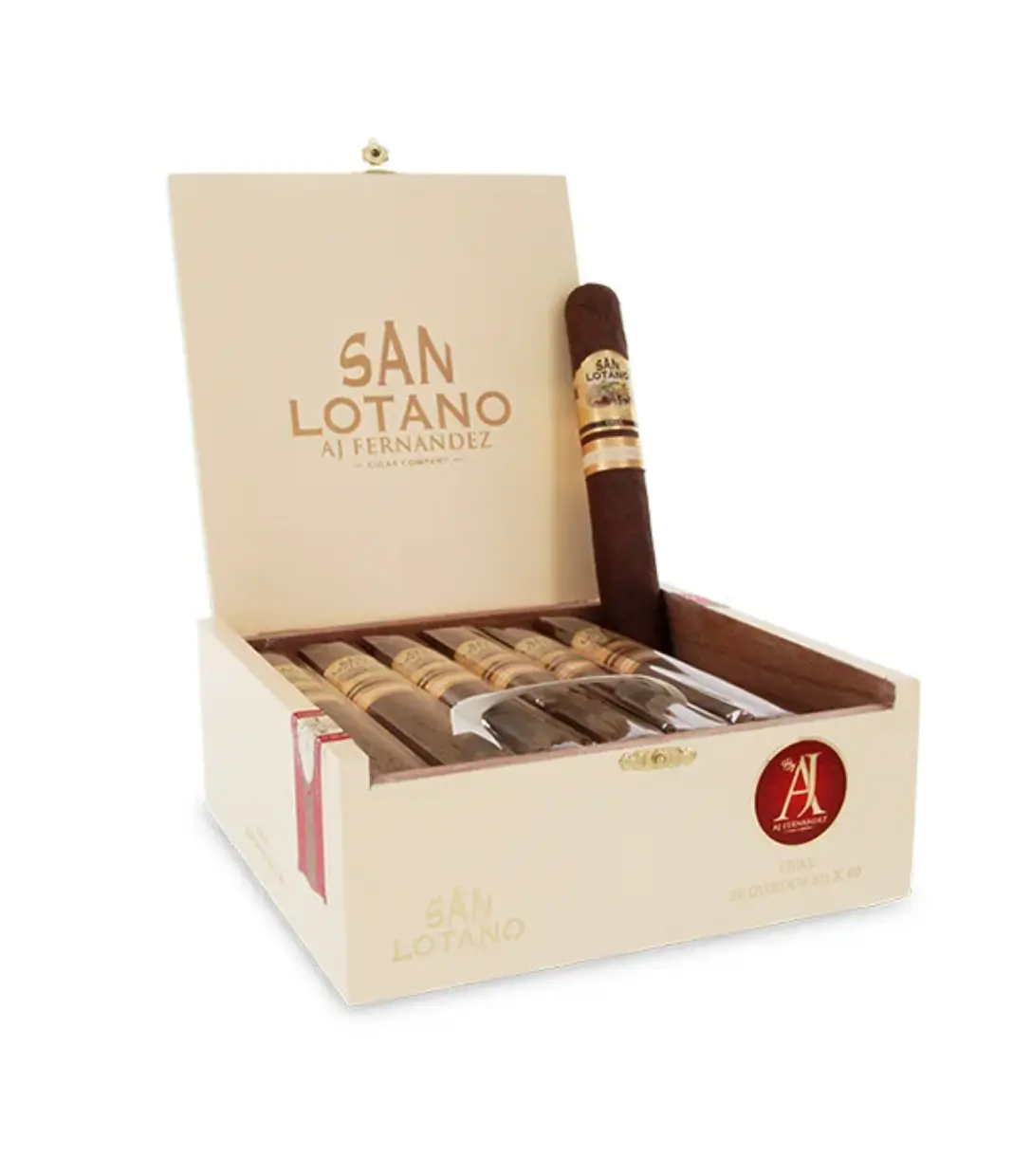 AJ Fernandez San Lotano Connecticut Robusto Cigar Box of 20 close-up from AuCigars, premium Cuban cigar