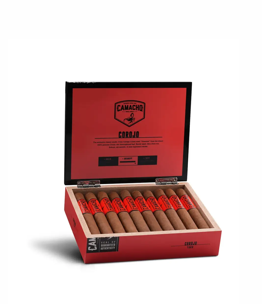 Camacho Corojo Toro Cigar Box of 20 close-up from AuCigars, premium Cuban cigar