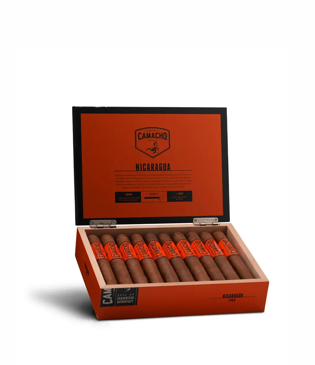 Camacho Nicaragua Toro Cigar Box of 20 close-up from AuCigars, premium Cuban cigar