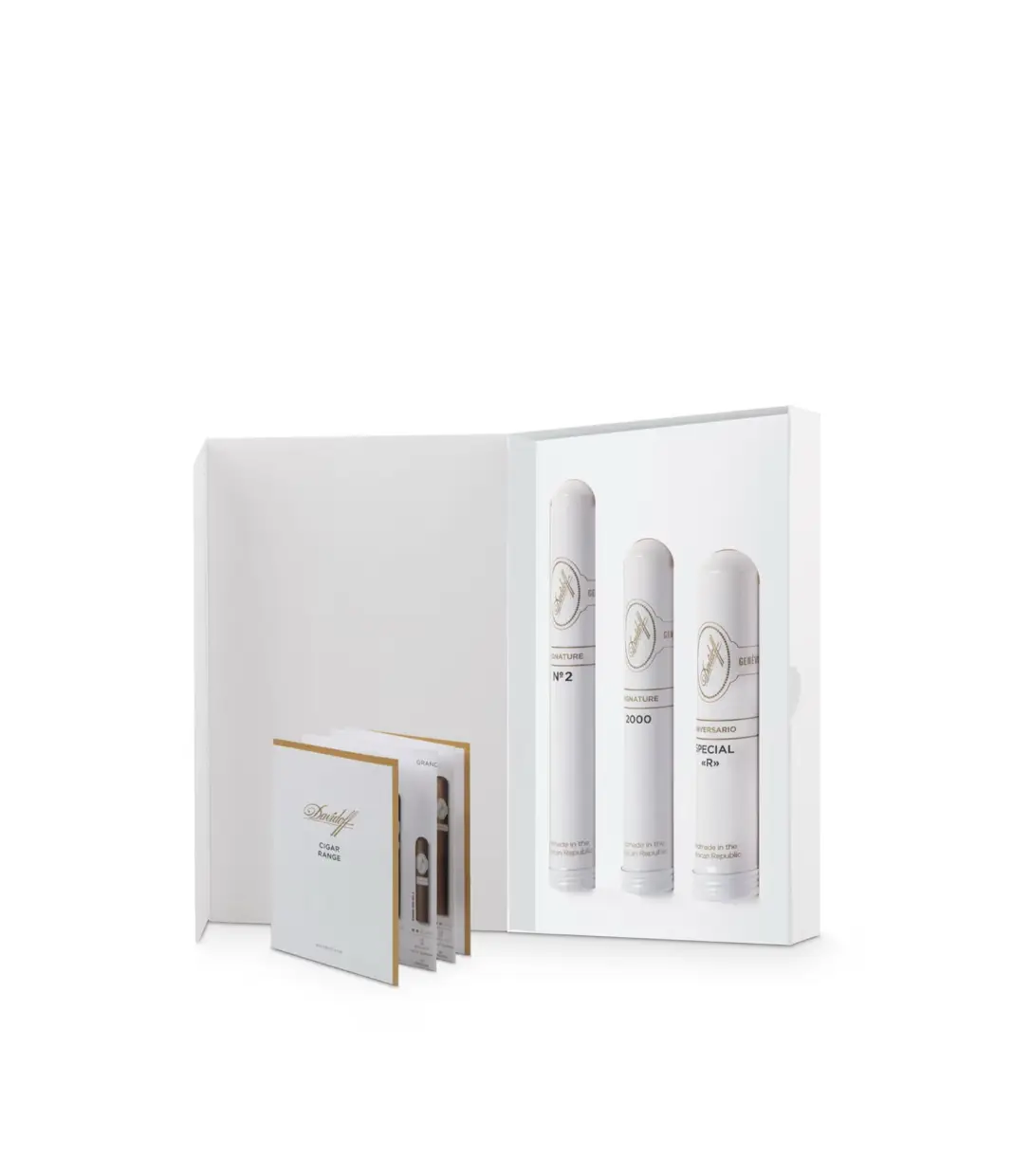 Davidoff Selection White Tubos Cigar Box of 3 close-up from AuCigars, premium Cuban cigar