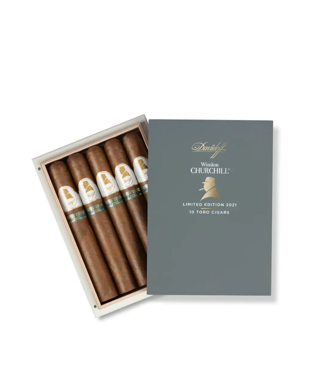 Davidoff Winston Churchill Limited Edition 2021 Cigar Box of 10 close-up from AuCigars, premium Cuban cigar