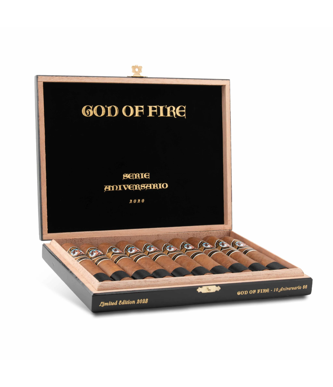 God Of Fire Serie Aniversario 56 (2023) Cigar Box of 10 close-up from AuCigars, premium Cuban cigar