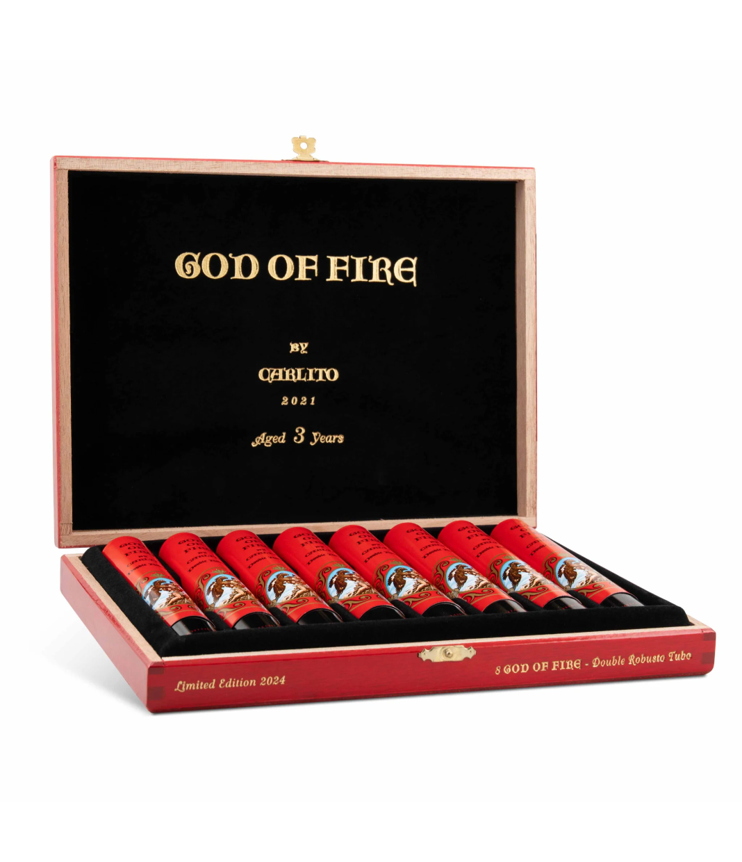 God Of Fire Serie B Double Robusto (2023) Cigar Box of 10 close-up from AuCigars, premium Cuban cigar