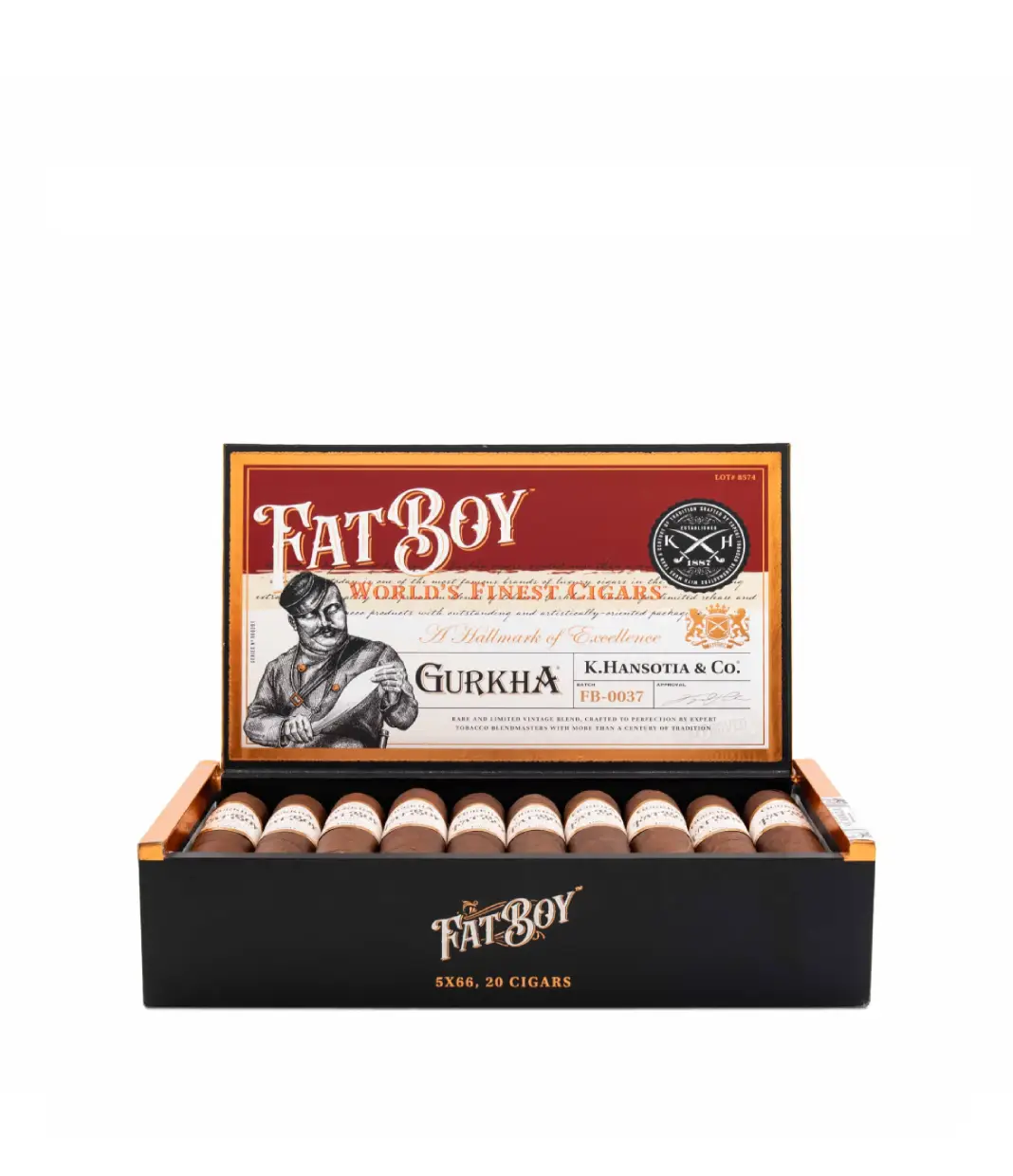 Gurkha Fatboy 5 X 66 Robusto Cigar Box View 3 from AuCigars, premium Cuban cigar