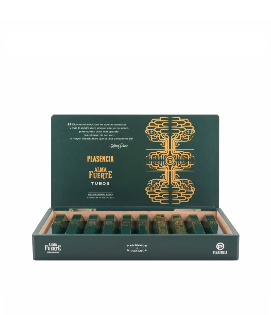 Plasencia Alma Fuerte Sixto I Hexagon Tubos Cigar Box View 3 from AuCigars, premium Cuban cigar