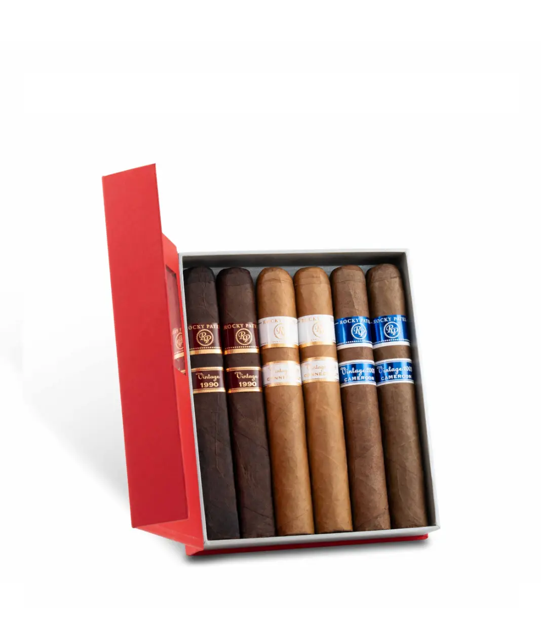 Rocky Patel Vintage Sampler Robusto Cigar Box of 6 close-up from AuCigars, premium Cuban cigar