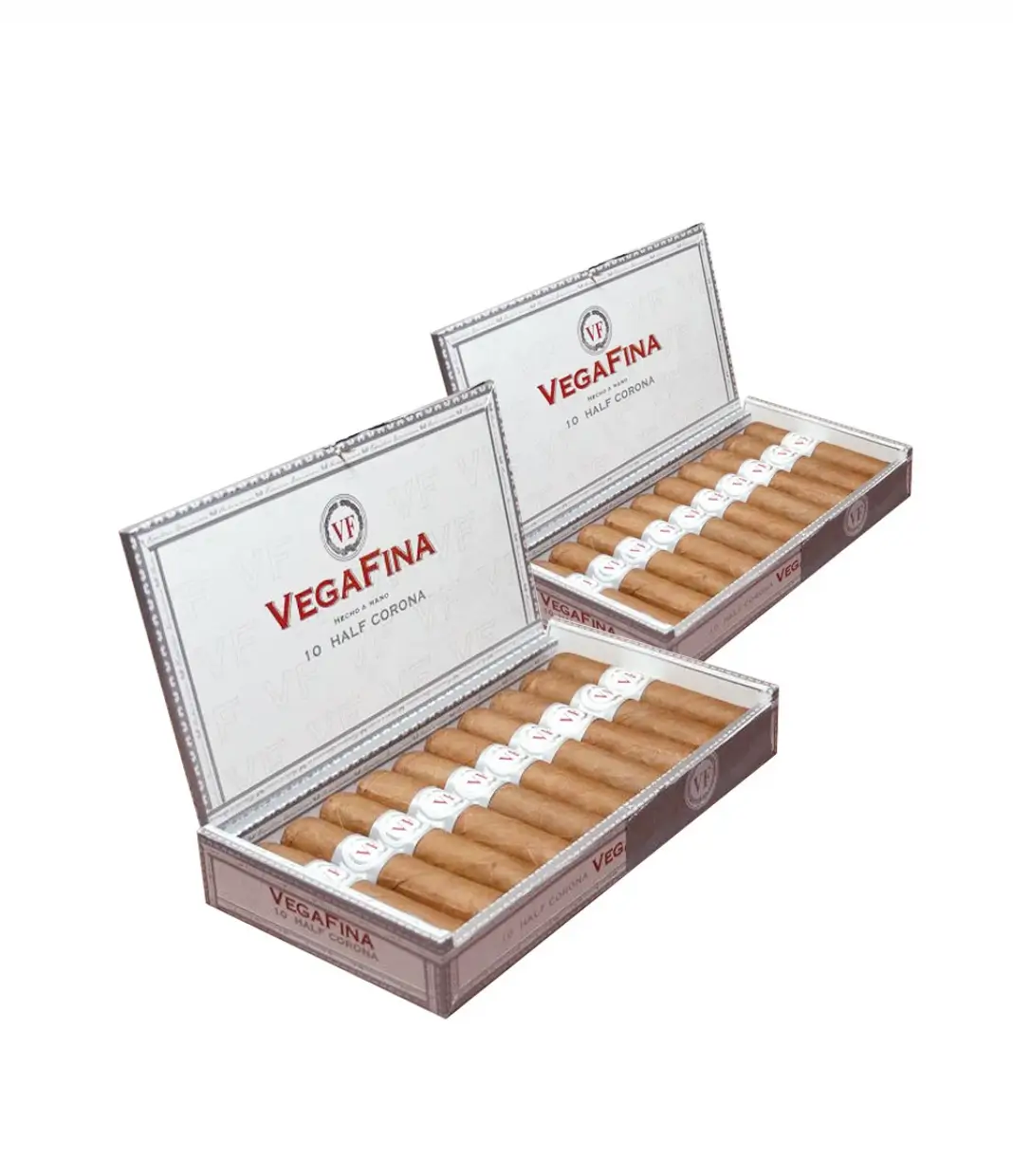 Vegafina Classic Half Corona Cigar Box of 2 X 10 close-up from AuCigars, premium Cuban cigar