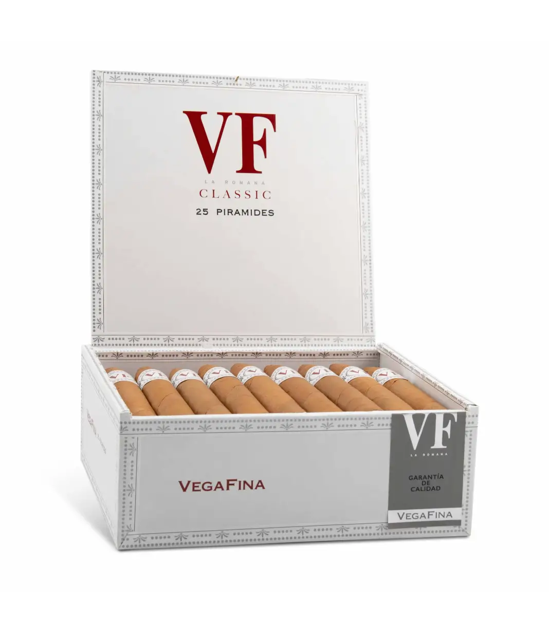 Vegafina Classic Piramides Cigar Box of 25 close-up from AuCigars, premium Cuban cigar