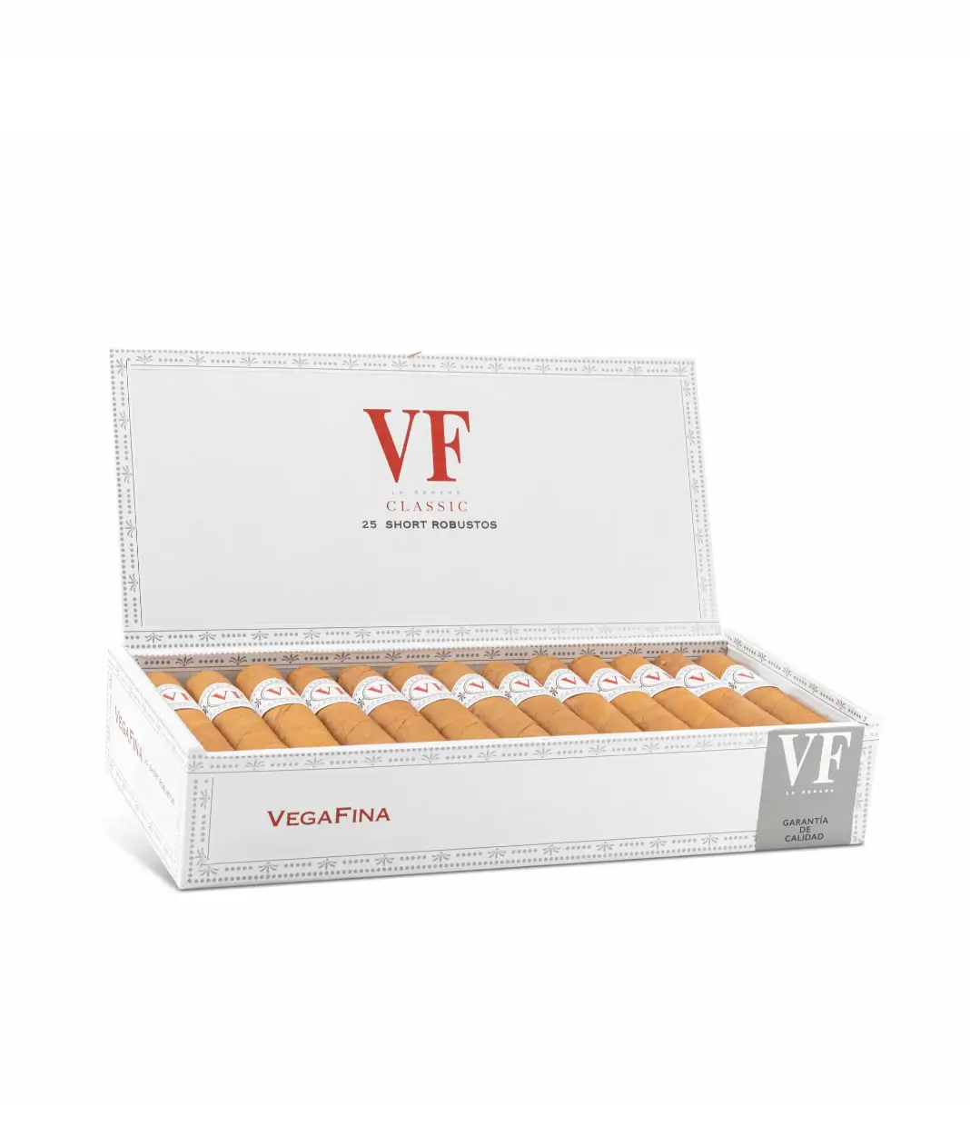Vegafina Classic Short Robusto Cigar Box of 25 close-up from AuCigars, premium Cuban cigar