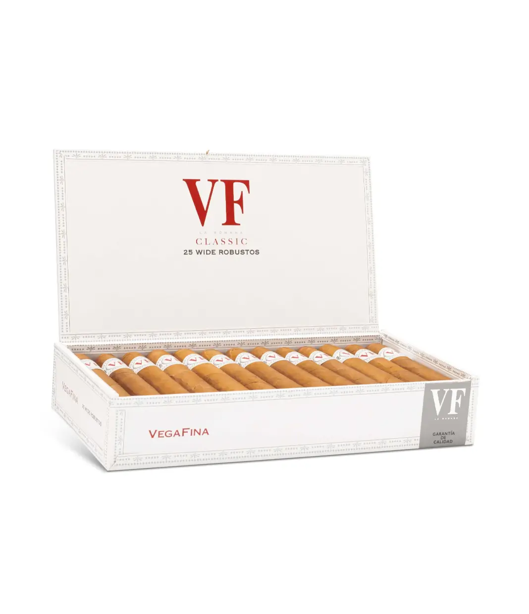 Vegafina Classic Wide Robustos Cigar Box of 25 close-up from AuCigars, premium Cuban cigar