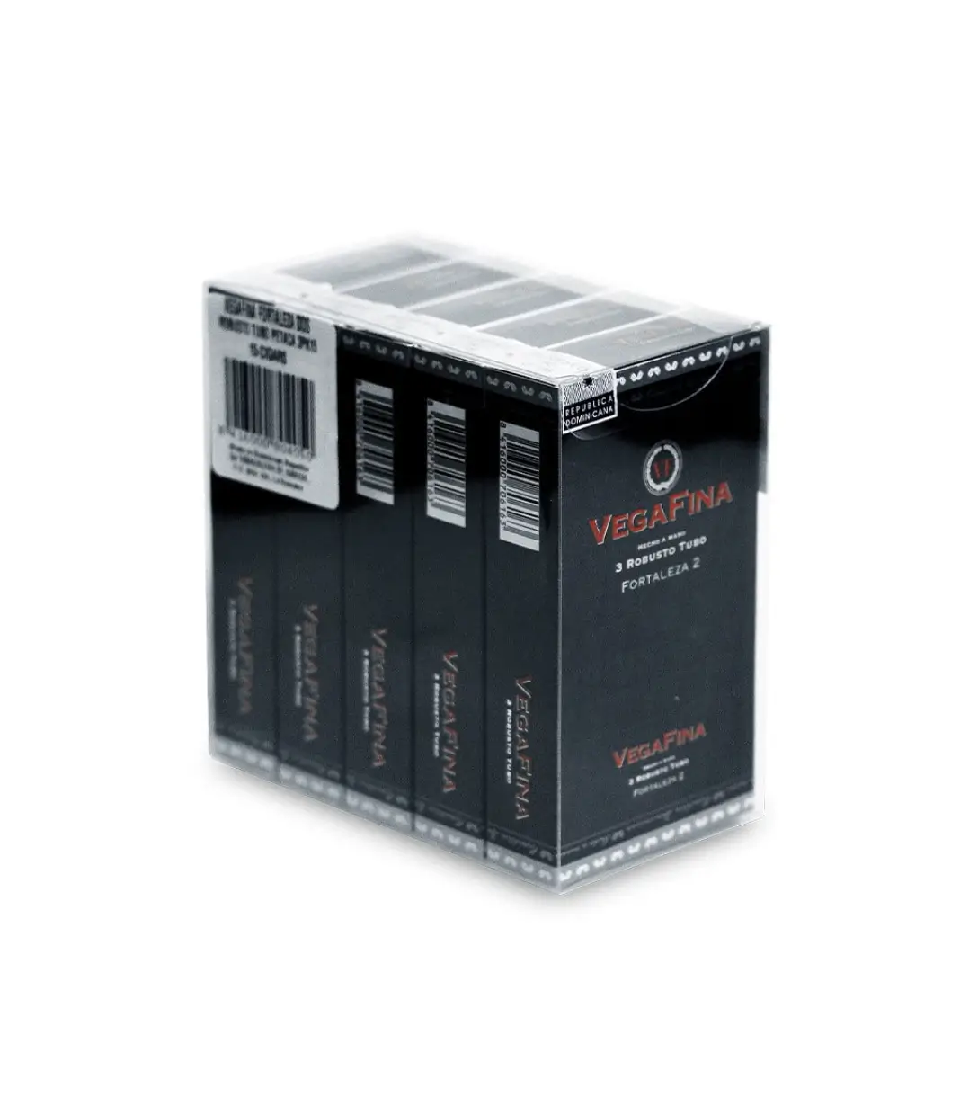 VegaFina Fortaleza 2 Robusto Tubos Cigar Box of 5 X 3 close-up from AuCigars, premium Cuban cigar