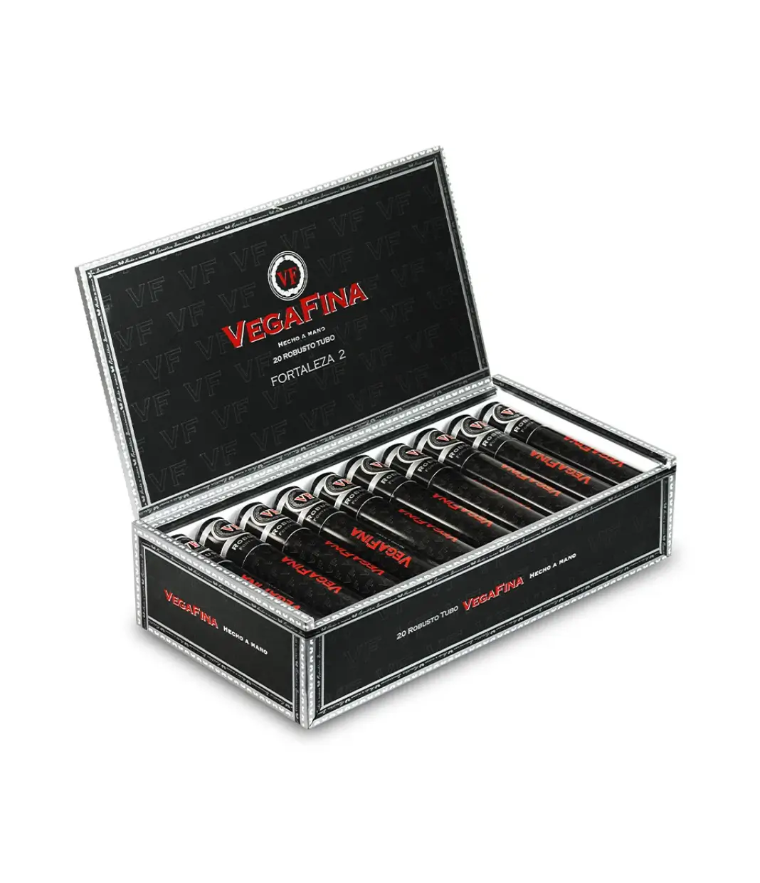VegaFina Fortaleza 2 Robusto Tubos Cigar Box of 20 close-up from AuCigars, premium Cuban cigar