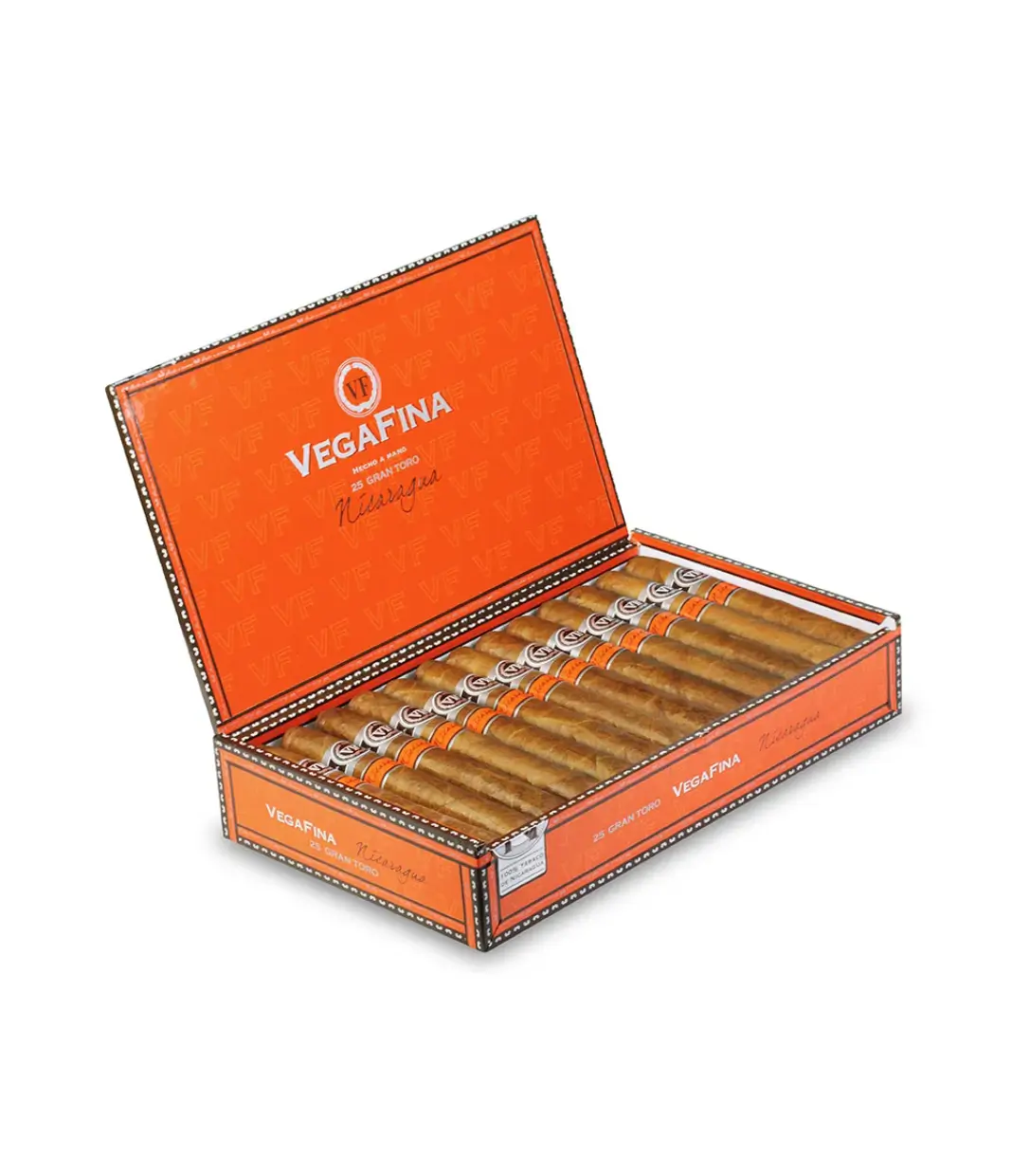 VegaFina Nicaragua Gran Toro Cigar Box of 25 close-up from AuCigars, premium Cuban cigar
