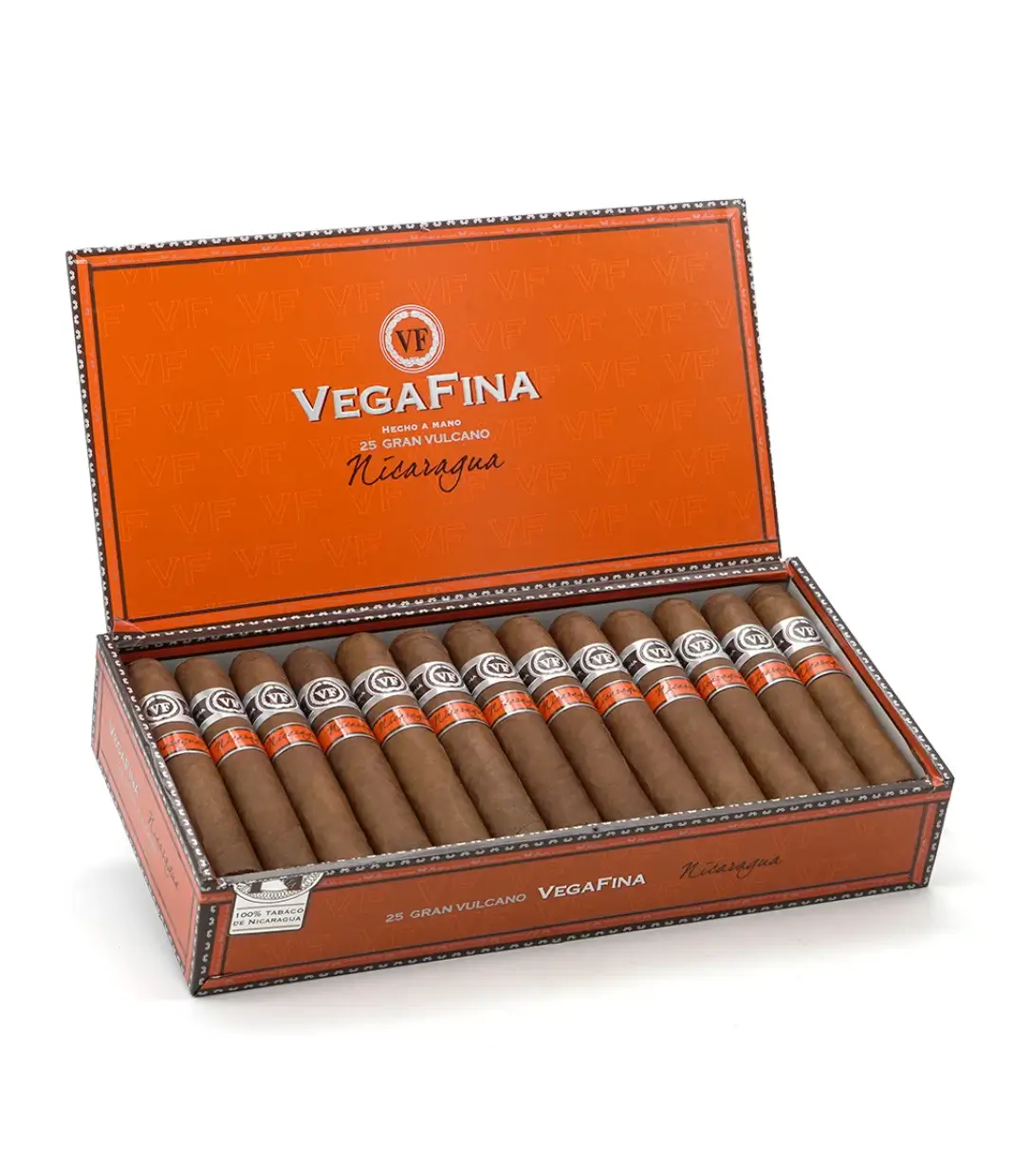 Vegafina Nicaragua Gran Vulcano Cigar Box of 25 close-up from AuCigars, premium Cuban cigar