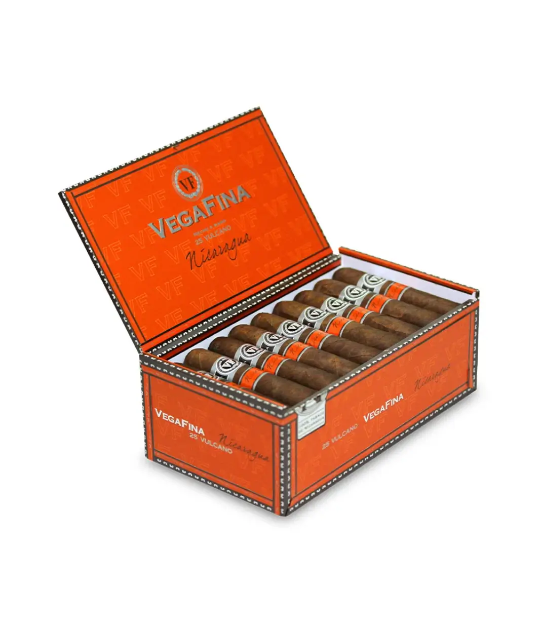 Vegafina Nicaragua Vulcano Cigar Box of 25 close-up from AuCigars, premium Cuban cigar