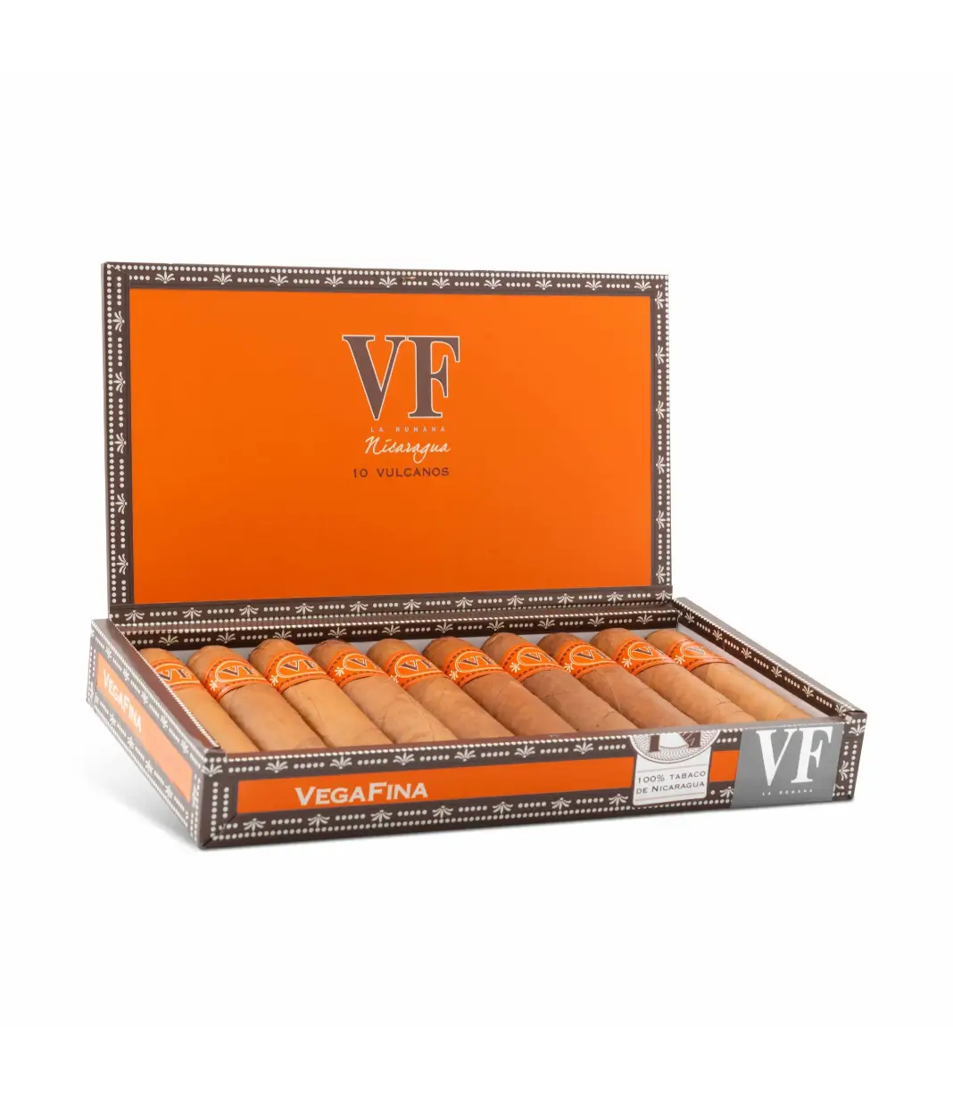 Vegafina Nicaragua Vulcano Cigar Box of 10 close-up from AuCigars, premium Cuban cigar