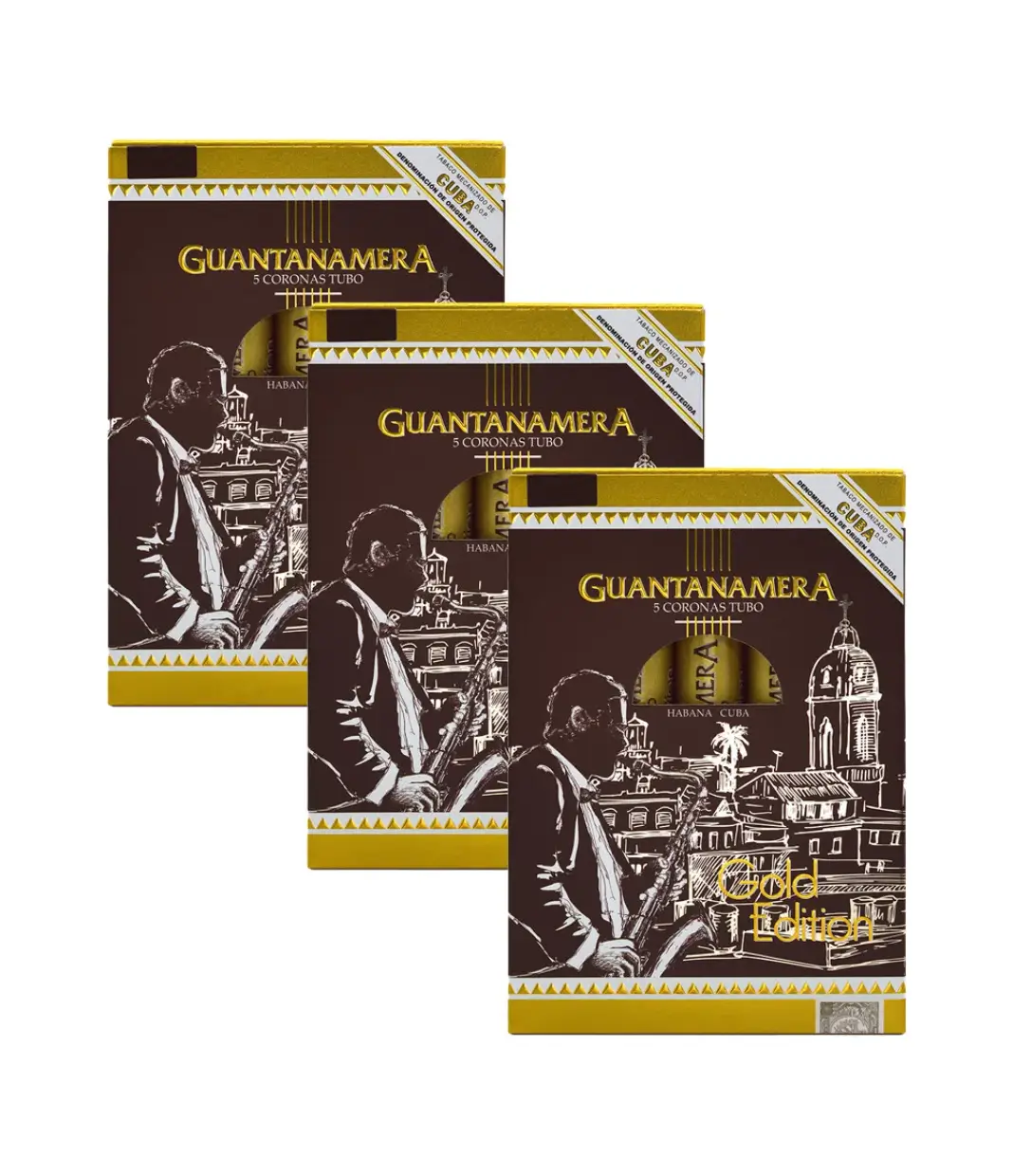 Guantanamera Coronas Tubo Gold Edition Combo Set Box of 75 from AuCigars, premium Cuban cigar.