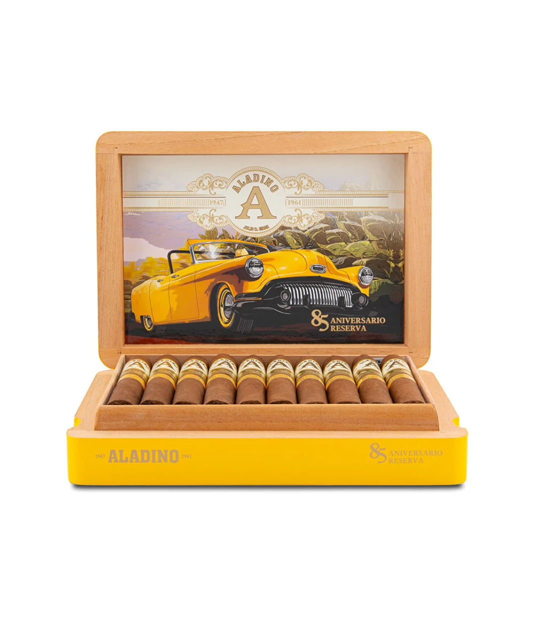 Aladino 85 Aniversario Reserva Robusto Cigar Box View 3 from AuCigars, premium Cuban cigar