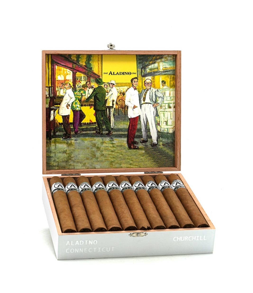 Aladino Connecticut Churchill Cigar Box of 20 close-up from AuCigars, premium Cuban cigar