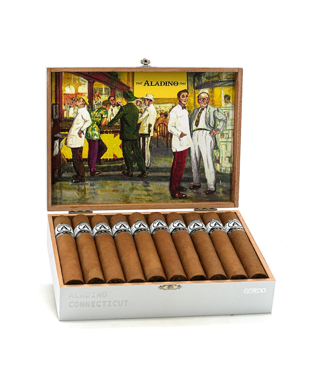 Aladino Connecticut Gordo Cigar Box of 20 close-up from AuCigars, premium Cuban cigar