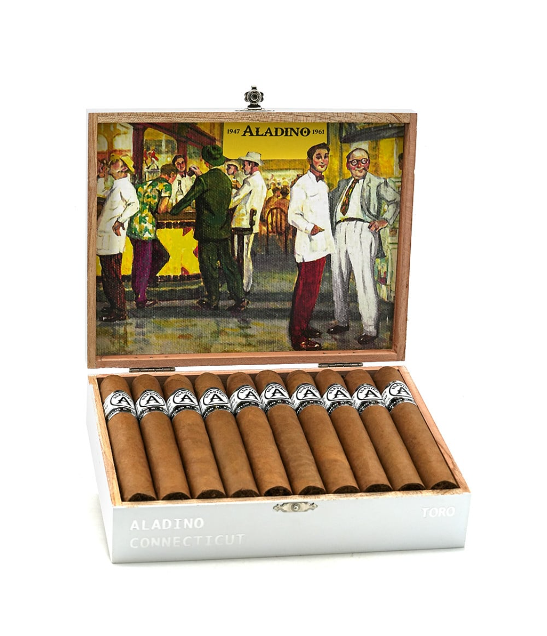 Aladino Connecticut Toro Cigar Box of 20 close-up from AuCigars, premium Cuban cigar