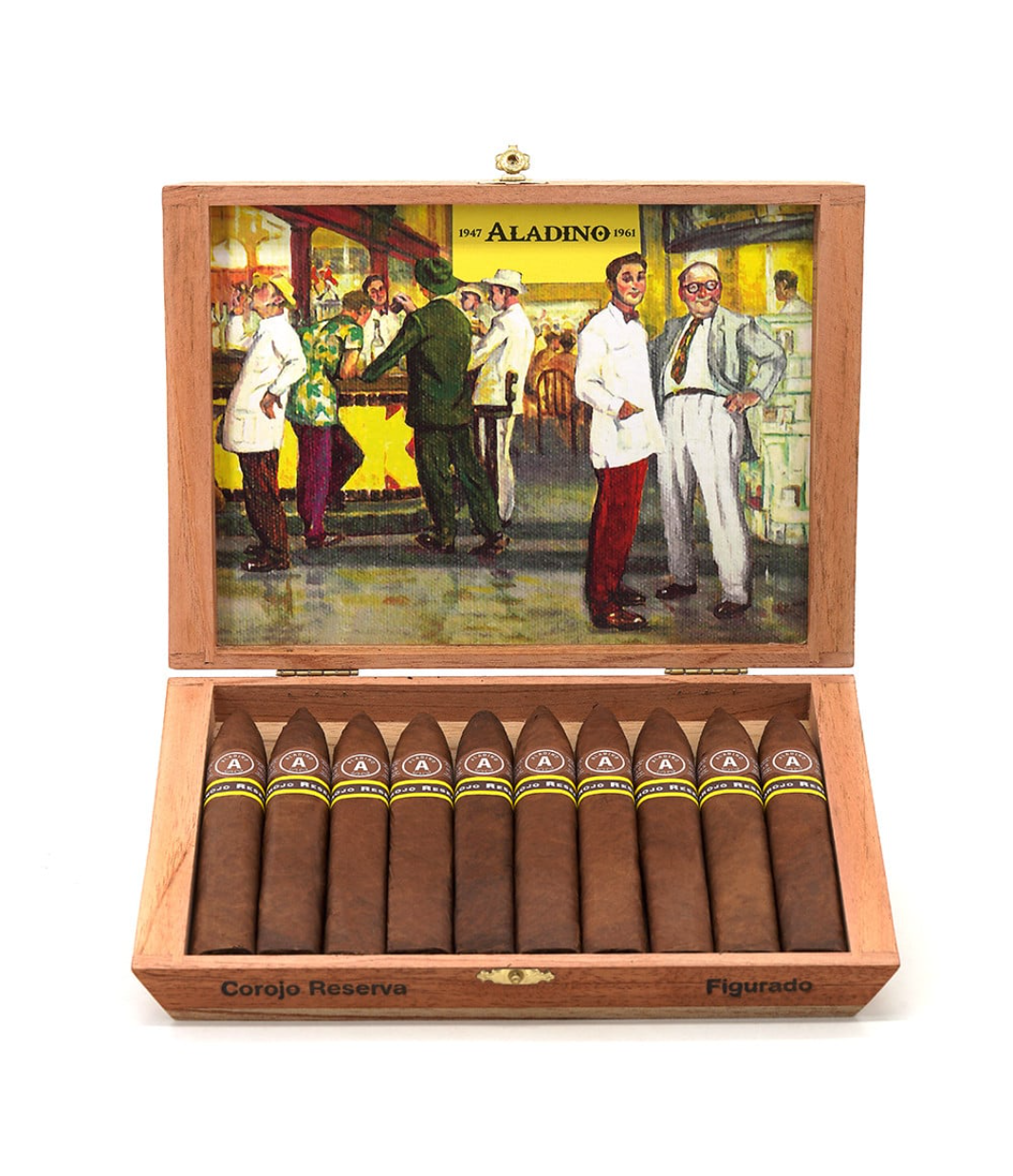 Aladino Corojo Reserva Figurado Cigar Box View 3 from AuCigars, premium Cuban cigar