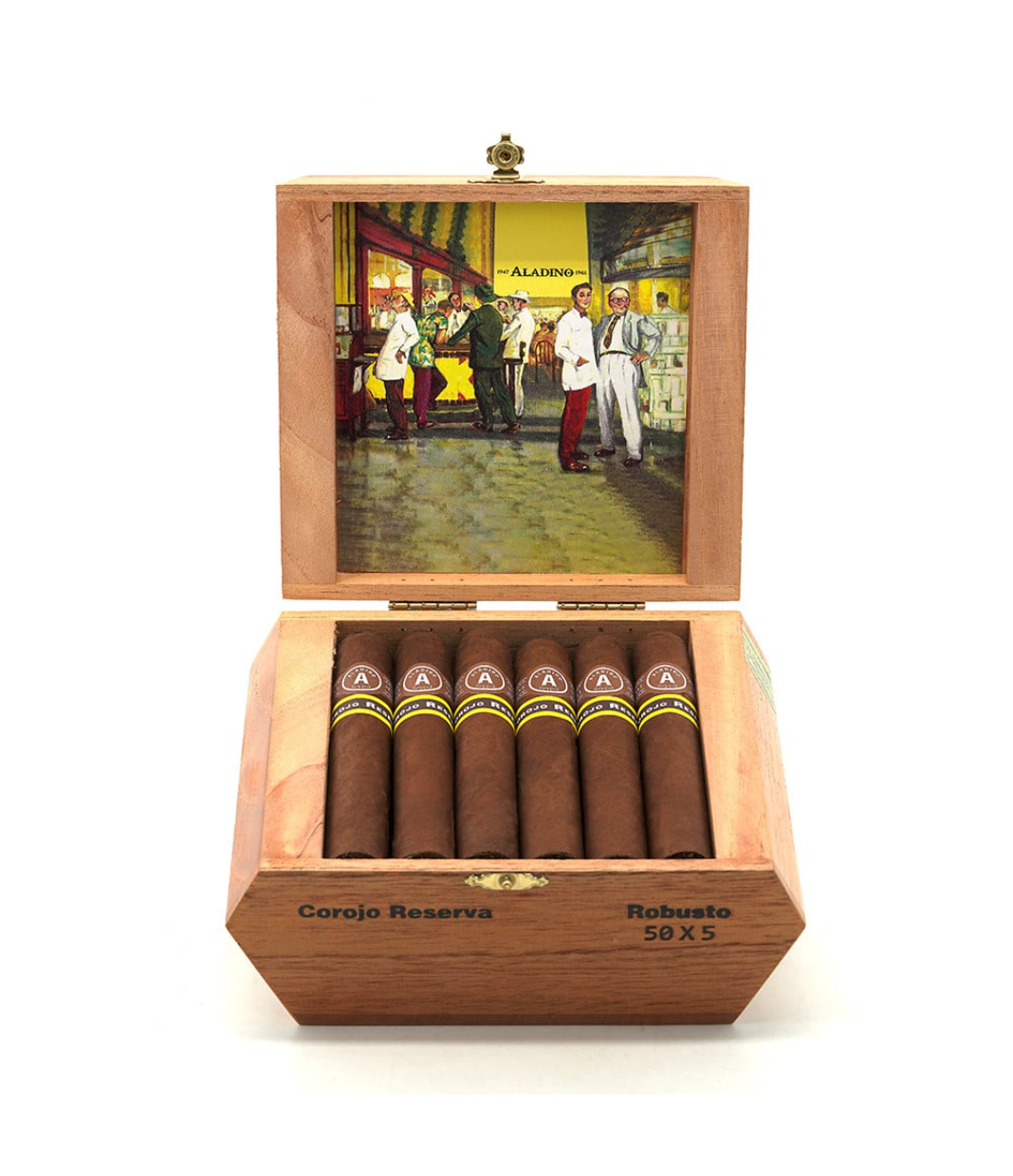 Aladino Corojo Reserva Robusto Cigar Box View 3 from AuCigars, premium Cuban cigar