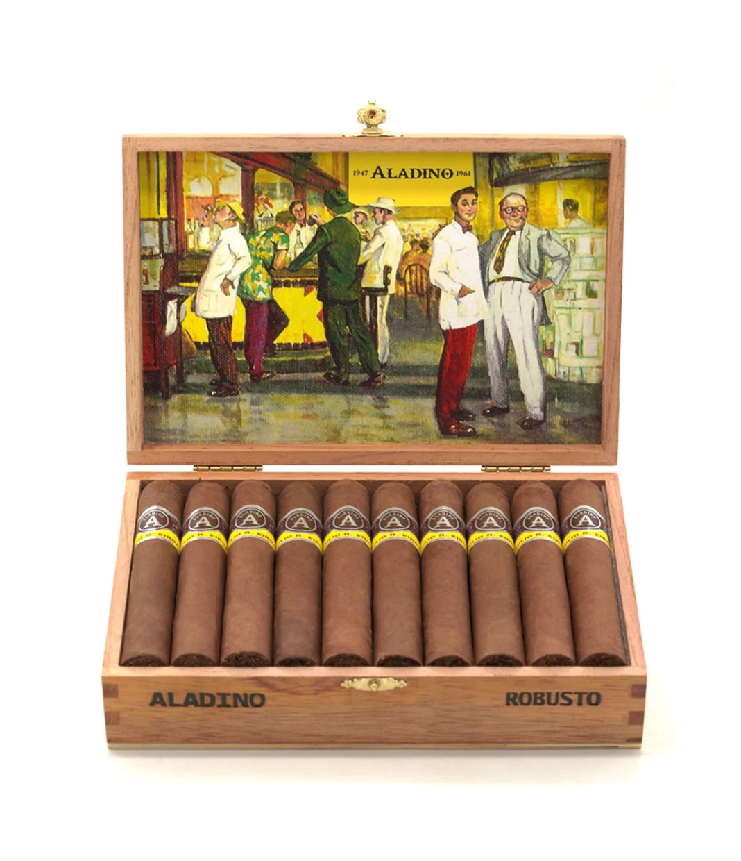 Aladino Corojo Robusto Cigar Box View 3 from AuCigars, premium Cuban cigar