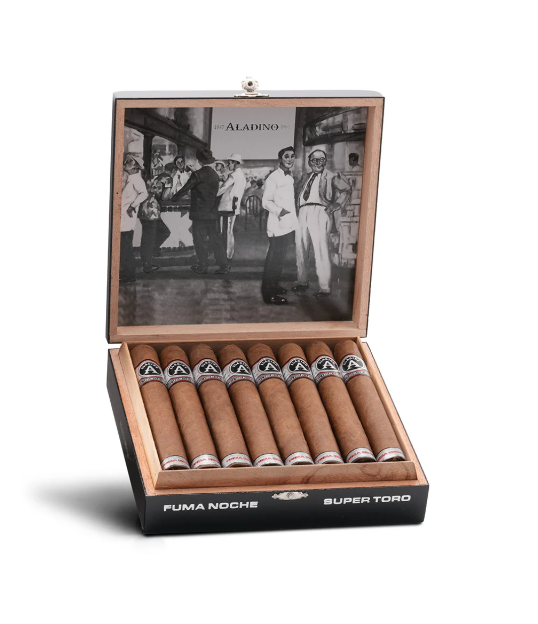 Aladino Fuma Noche Super Toro Cigar Box of 16 close-up from AuCigars, premium Cuban cigar
