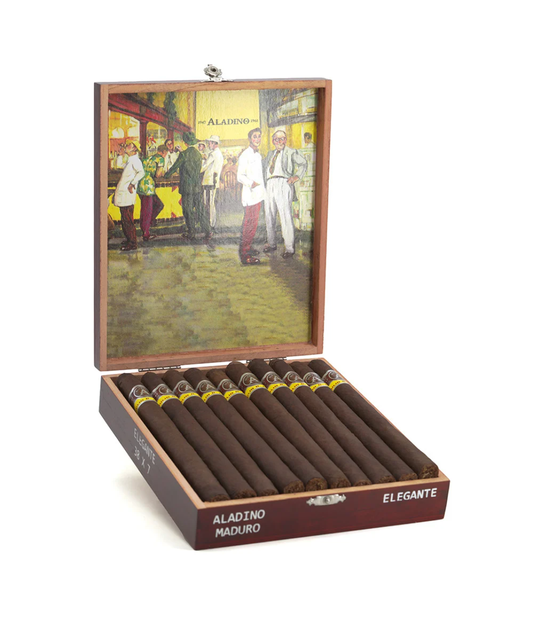 Aladino Maduro Elegante Cigar Box of 20 close-up from AuCigars, premium Cuban cigar