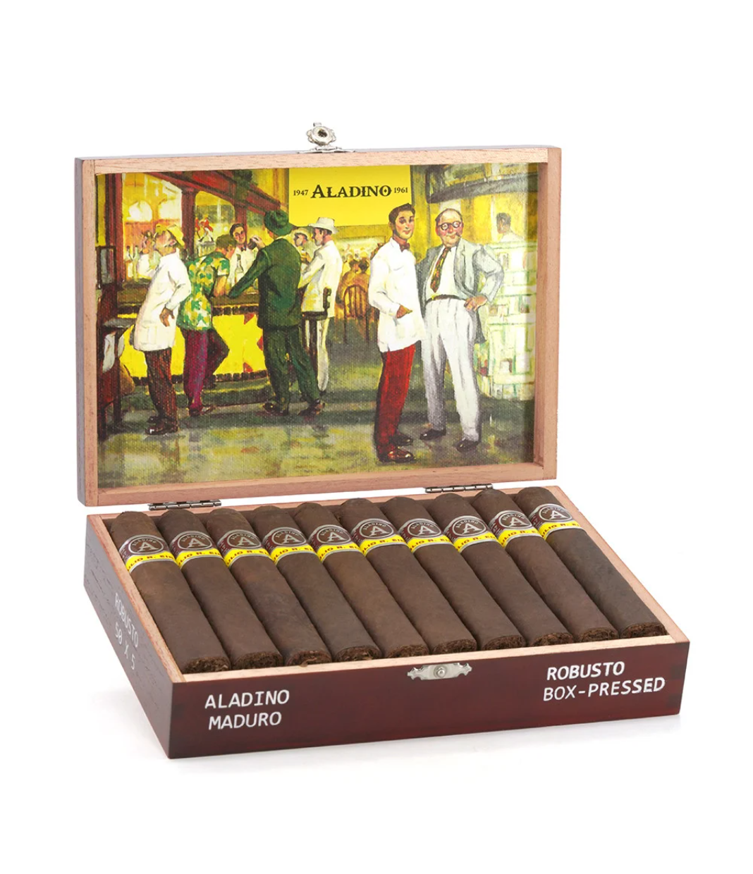 Aladino Maduro Robusto Cigar Box of 20 close-up from AuCigars, premium Cuban cigar
