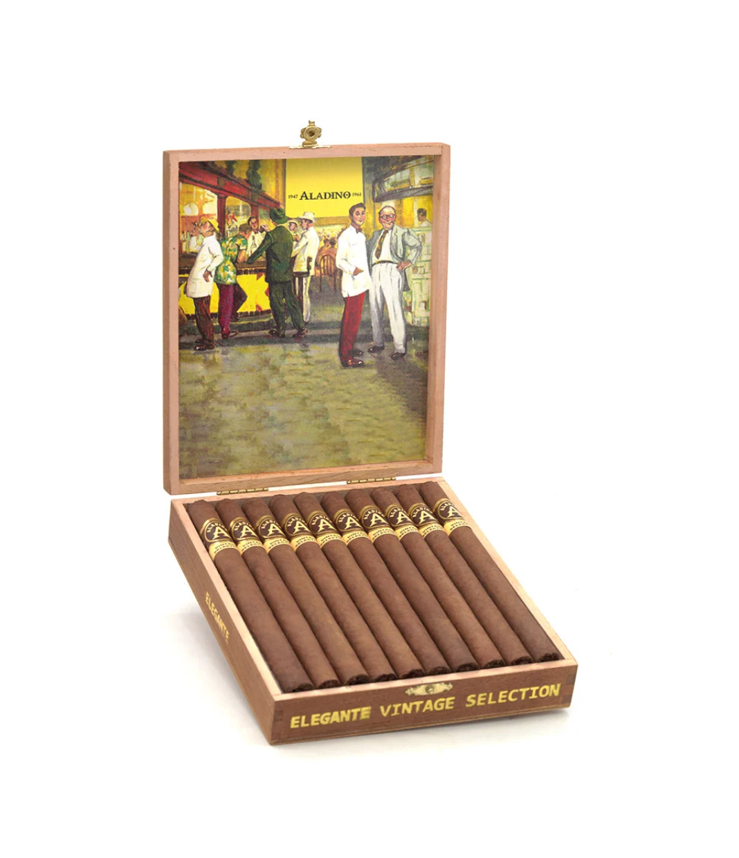 Aladino Vintage Selection Elegante Cigar Box of 20 close-up from AuCigars, premium Cuban cigar