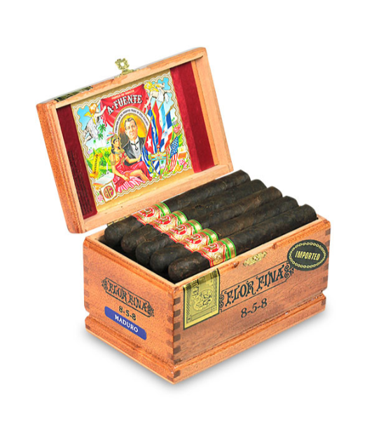 Arturo Fuente 8-5-8 Anniversary Maduro Cigar Box of 25 close-up from AuCigars, premium Cuban cigar